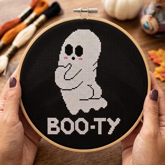 Ghost Booty Cross Stitch Pattern, Funny Butt Ghost Halloween Needlepoint Chart, Cute Spooky Pattern, Instant Download