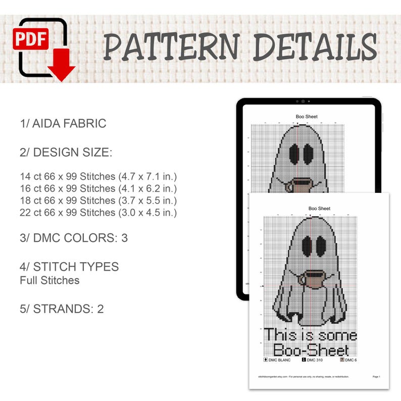 Grappig spookje kruissteekpatroon, dit is echt een spookachtig patroon, Halloween kruissteek, sarcastisch griezelig borduurwerk, schattig koffiespookje PDF afbeelding 3