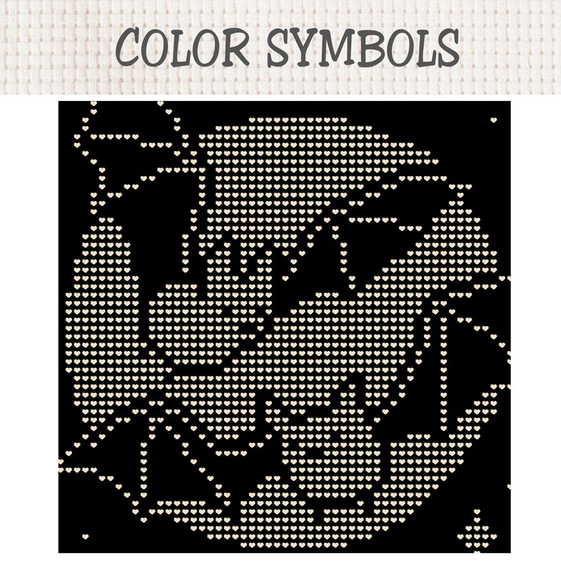Puede incluir: Un patr&oacute;n de punto de cruz titulado COLOR SYMBOLS con fondo negro y un dise&ntilde;o pixelado de corazones blancos. El gr&aacute;fico muestra un murci&eacute;lago estilizado con las alas extendidas, compuesto en su totalidad por peque&ntilde;os iconos de corazones.