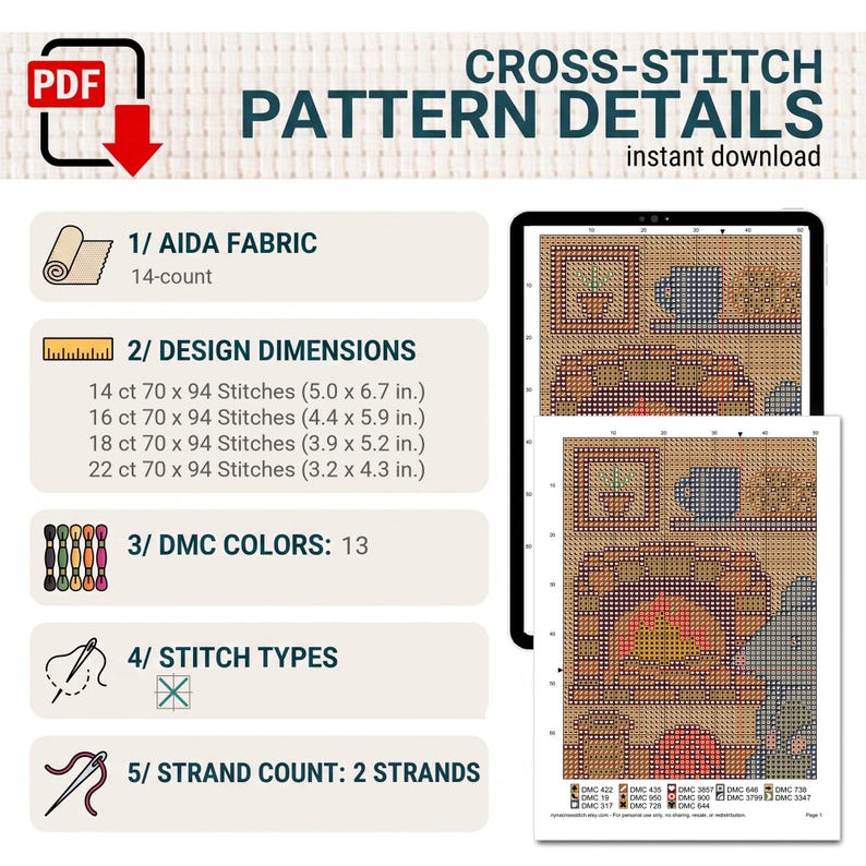 Pode incluir: Um padr&atilde;o digital de ponto cruz para download com uma cena de lareira. Os detalhes incluem tecido Aida 14, dimens&otilde;es do design de 12,7 x 17,0 cm a 8,1 x 10,9 cm, 13 cores DMC, pontos cruz completos e uso de 2 fios de bordado.
