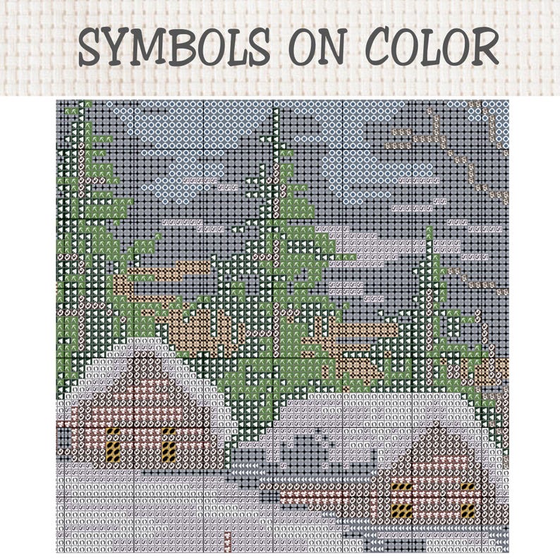 Korsstygnsmönster för vinter, snöig tallskog, digital PDF-nedladdning, naturlandskap xStitch bild 5