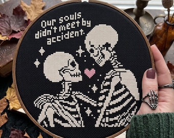 Skeleton Couple Cross Stitch Pattern, Gothic Love Quote, Instant Download PDF