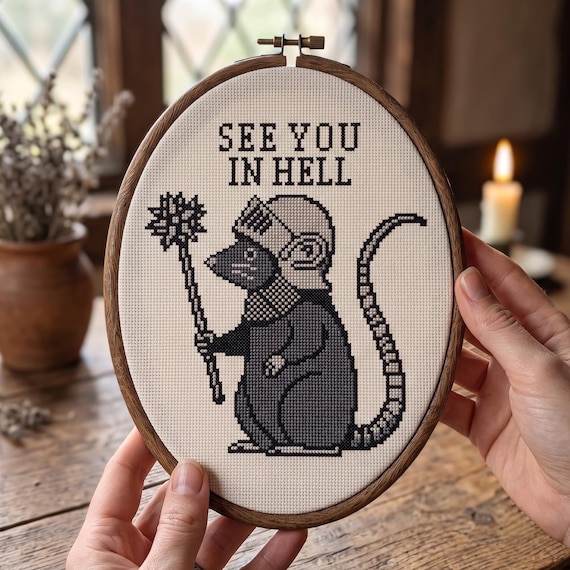 See You In Hell Cross Stitch Pattern | Medieval Knight Rat Mace Needlepoint Chart | Instant Download PDF