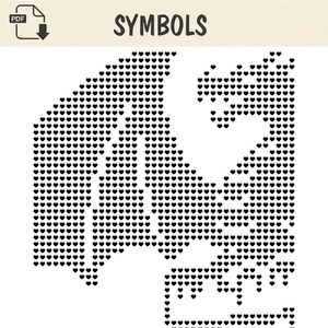 Peut inclure: Un mod&egrave;le PDF num&eacute;rique intitul&eacute; SYMBOLS pr&eacute;sentant un graphique en noir et blanc d'une silhouette de dragon compos&eacute;e enti&egrave;rement de petits c&oelig;urs r&eacute;p&eacute;t&eacute;s. Le design montre le dragon de profil avec les ailes d&eacute;ploy&eacute;es, dans un style pix&eacute;lis&eacute;.