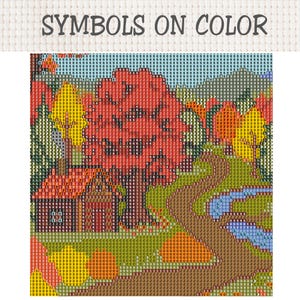 Cozy Autumn Cabin Cross Stitch Pattern | Fall Landscape Embroidery | Modern Nature Needlepoint Chart | Instant Digital Download image 5