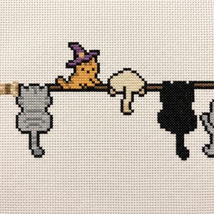 Korsstygnsmönster för katter, roliga katter, kusliga Halloween-nålstygnsdiagram, direktnedladdning bild 8