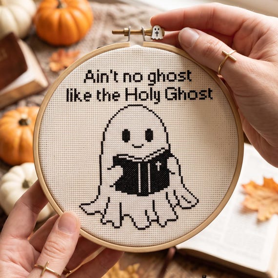 Ain't No Ghost Like The Holy Ghost Cross Stitch Pattern, Funny Christian Halloween Needlepoint Chart, Instant Download