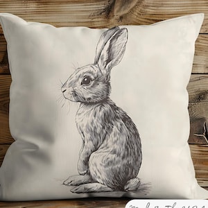 Charming Rabbit Illustration Pillow, Cozy Home Decor, Easter Gift, Vintage Bunny Cushion, Animal Lover&#39;s Gift, Easterfully Gift Springful