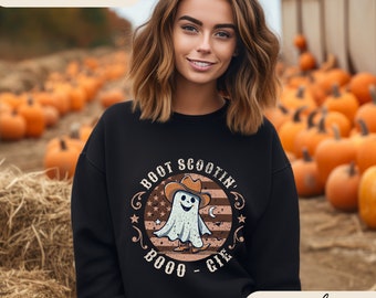 Boot Scootin Boogie Sweatshirt, Spooky Sweater, Cute Spooky Halloween Gift, Halloween Shirt, Cowboy Ghost Shirt, Western Halloween Shirt
