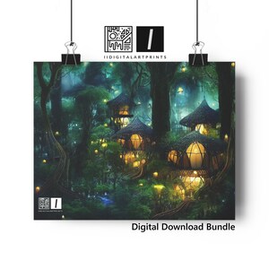 Fantasy Landscape 4pc Bundle Print Download | Fantasy Landscape Treehouse | Fairytale Treehouse Wall Art | Cozy Treehouse | Cozy House Art