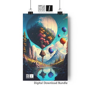 Hot Air Balloon 3pc Digital Wall Art | Ghibli Hot Air Balloons Digital Download | Printable Ghibli Landscape Art  | Ghibli Style Anime Art
