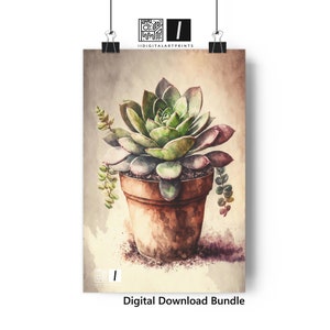 Succulent  Wall Art 5pc Bundle Download | Printable Succulent Wall Art Set | Wall Art Set | Watercolor Succulent Art | Succulent Wall Art
