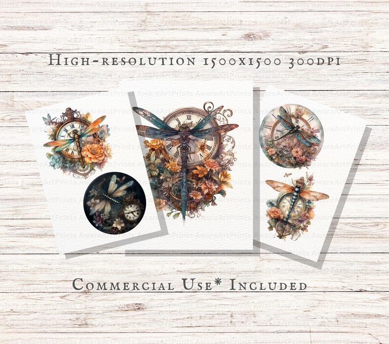 Dragonfly Clock Roses Dragonfly Clock 20pc PNG & JPEG Bundle | Dragonfly PNG | Steampunk ...