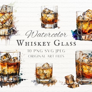 Whiskey Glass Clipart 10 Design Bundle | Whiskey Clipart | Whiskey SVG | Whiskey PNG | Watercolor Whiskey Glass Download | Bourbon JPEG