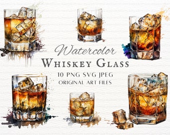 Whiskey Glass Clipart 10 Design Bundle | Whiskey Clipart | Whiskey SVG | Whiskey PNG | Watercolor Whiskey Glass Download | Bourbon JPEG