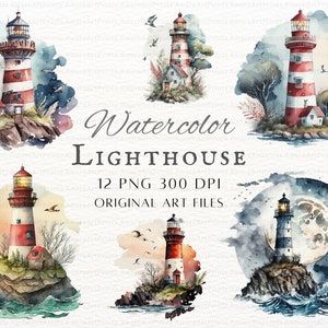 Vuurtoren clipart 12st bundel | Vuurtoren PNG commercieel gebruik | Vuurtoren PNG | Aquarel Vuurtoren PNG | Aquarel Vuurtoren Clipart