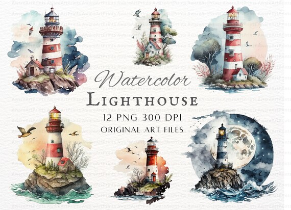 Lighthouse Clipart 12pc Bundle | Lighthouse PNG Commercial Use | Lighthouse PNG | Watercolor Lighthouse PNG | Watercolor Lighthouse Clipart