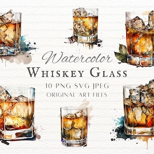 Whiskey Glass Clipart 10 Clipart Bundle | Whiskey Jpeg | Whiskey SVG | Bourbon PNG | Watercolor Whiskey Glass Download | Whiskey Glass PNG