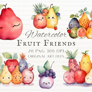 Fruit Friends 20 Stück PNG & JPEG | Anthropomorphe Frucht PNG | Kawaii Obst Kunst | Fantasy Fruit Kommerzielle Nutzung | Druckvorlage Kinderzimmer Obst
