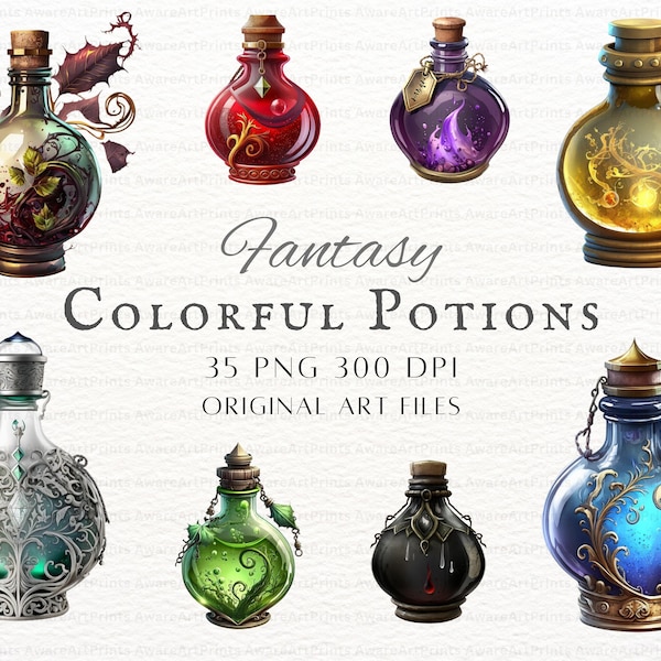 Colorful Potions 35pc PNG | Colorful Potions PNG | Colorful Potions Clipart | Magic Potion PNG | Wizard Potion Png | Wizard Potions Clipart