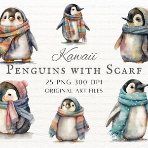 Pingüinos lindos 25pc PNG & JPEG / Bufanda Pingüino PNG / Bebé Pingüino Arte / Kawaii Pingüino Imágenes Prediseñadas / Pingüino Imágenes Prediseñadas / Pingüino Uso Comercial Png