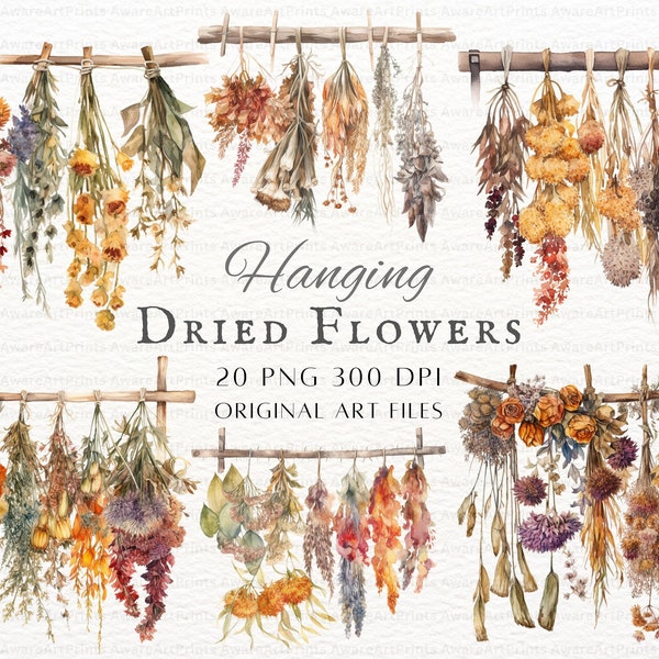 Dried Flowers 20pc PNG Bundle | Hanging Flowers PNG | Watercolor Dried Flowers PNG | Printable Hanging Flowers | Flowers Commercial Use Png