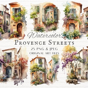 Provence Street 25 Stück PNG & JPEG Bundle | Aquarell Provence PNG | Provence Clipart | Provence Gewerbliche Nutzung | Druckbare Provence Ansicht Kunst