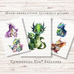 Watercolor Mom and Baby Dragon 15pc PNG Bundle | Mother's Day Dragons PNG | Mom Dragon PNG | Mom and Baby Dragon Commercial Use | Dragon Png image 2