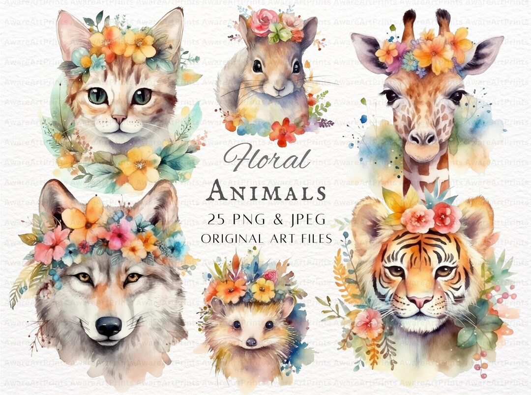 Floral Animal 25pc PNG &amp; JPEG Bundle | Floral Animal PNG | Animal ...