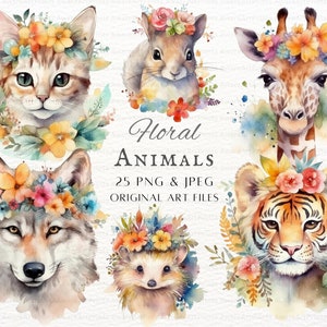 Floral Animal 25pc PNG & JPEG Bundle / Floral Animal PNG / Animal Flower Clipart / Animal Commercial Use / Imprimible Floral Animal Wall Art