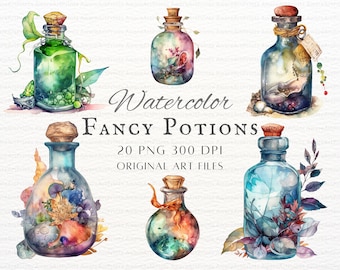Fancy Potions 20pc PNG Bundle | Colorful Potion PNG | Potions PNG | Watercolor Potion Clipart | Potion Commercial Use | Witchy Potion Png