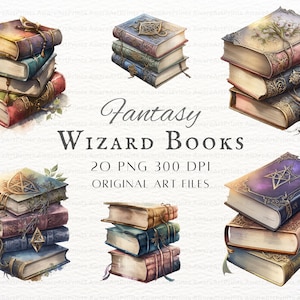 Magic Books Watercolor Clipart Bundle 20pc Digital PNG | Magical Tomes | Wizard Watercolor Clip Art | Fantasy Transparent Ephemera Bundle