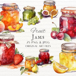 Fruit Jams 25pc PNG & JPEG Bundle / Fruit Jams PNG / Fruit Jams Clipart / Jam Commercial Use / Printable Jam Wall Art / Strawberry Jam Art