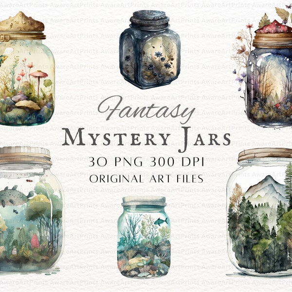 Fantasy Jars 30pc Clipart Bundle | Mystery Jars Digital Printable | Surprise Jars Clipart | Fantasy Jars Clipart | Kawaii Jars Clipart PNG