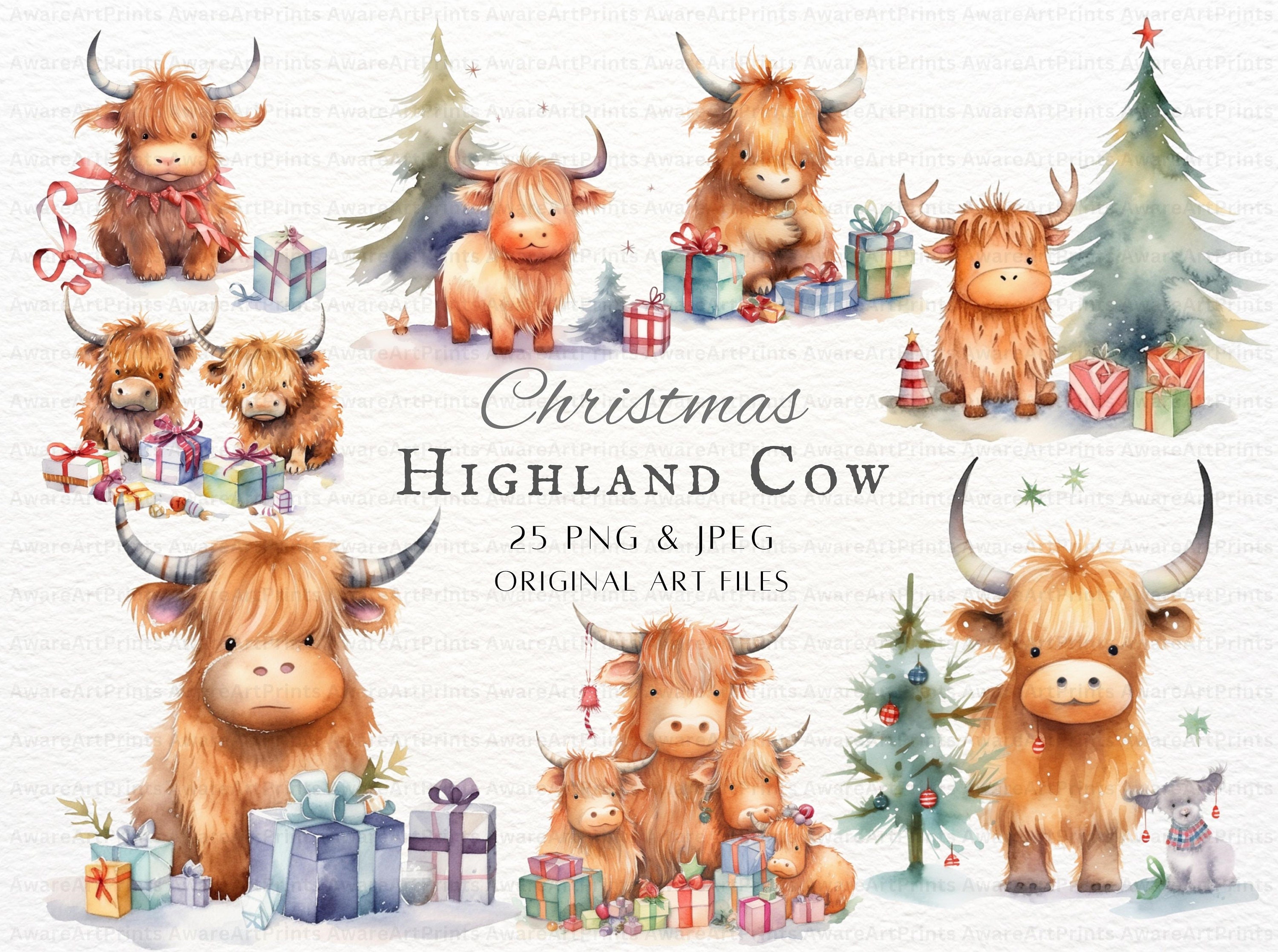 Highland Cow Christmas 25pc PNG & JPEG Bundle | Highland Cow PNG ...