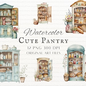 Vorratskammer Clipart 12er Bundle | Aquarell Speisekammer Clipart | Aquarell Speisekammer PNG | Französische Speisekammer Clipart | Speisekammer PNG | Pantry Clipart Set 3