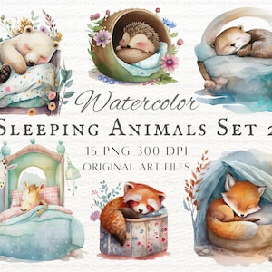 Dormire Baby Animals 15pc Set 2 / Nursery Animals JPEG / Animali dormienti stampabili Arte / Animali dormienti PNG / Baby Animal Uso commerciale