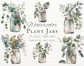 Boho Mason Jar 25pc PNG Bundle | Mason Jar PNG | Boho Plant PNG | Boho Mason Jar Commercial Use | Plant Jar Clipart | Kawaii Jar Clipart