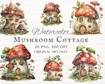 Mushroom Cottage 20pc PNG Bundle | Mushroom House PNG | Mushroom Cottage PNG | Fantasy Mushroom House Clipart | Fantasy Mushroom Cottage Art