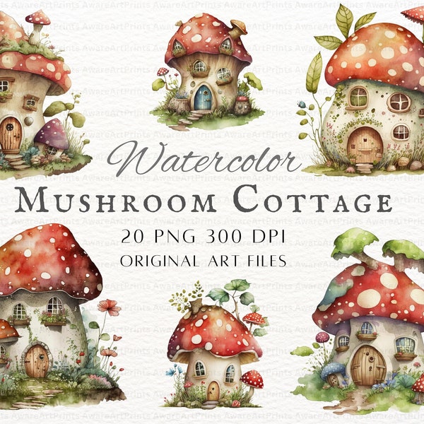 Mushroom Cottage 20pc PNG Bundle | Mushroom House PNG | Mushroom Cottage PNG | Fantasy Mushroom House Clipart | Fantasy Mushroom Cottage Art