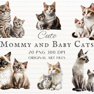 Chat maman et bébé 20pc PNG & JPEG | Maman chat PNG | Chat maman et bébé utilisation commerciale | Chat maman et chaton Clipart | Maman chat et chaton imprimable