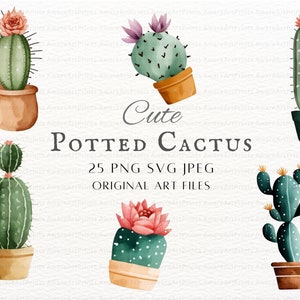 Pacote de design de cacto Clipart 25 | Clipart de cacto em vaso | Cacto em vaso SVG | Cacto Em Vaso PNG | Baixar cacto aquarela | Cacto PNG