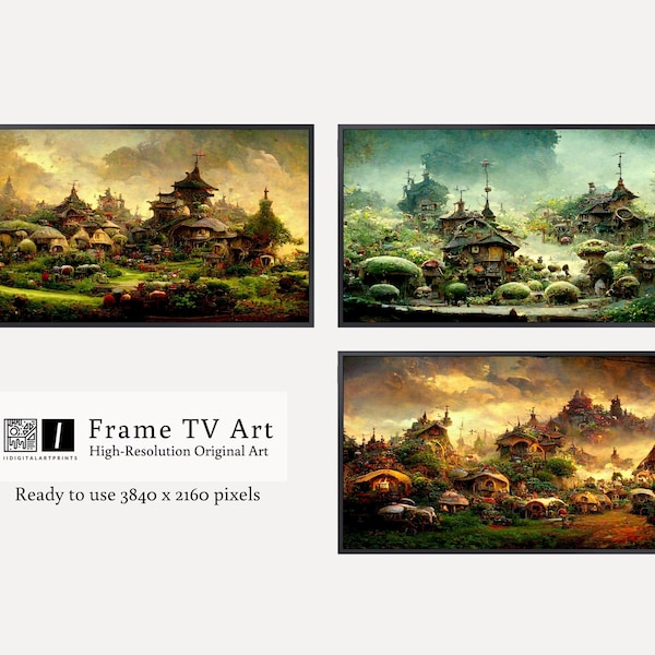 Samsung Frame TV Bundle Fantasy House Art | Fantasy Home Painting Frame TV | Fantasy Samsung Frame | Frame Samsung TV | Hobbit Home Art