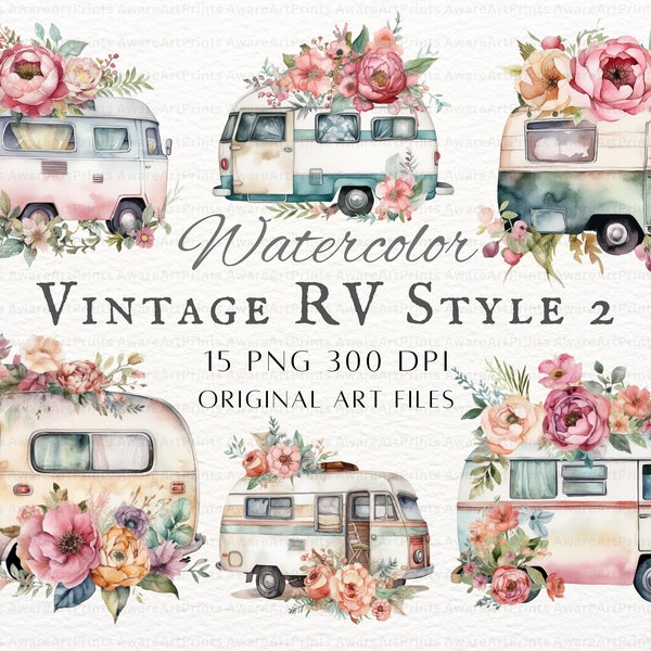 Vintage RV 15pc PNG & JPEG Style 2 | Vintage Rv Clipart | Rv Clipart | Boho Rv Clipart | Rv Commercial Use | Romantic Rv Clipart | Boho Png