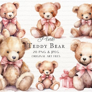 Teddy Bear Pink 20pc PNG & JPEG / Teddybear PNG / Teddy Bear Clipart / Pink Teddy Uso Commerciale / Printable Teddy Art / Acquerello Teddy