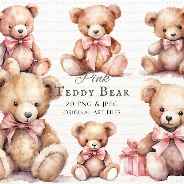 Teddy Bear Pink 20pc PNG & JPEG | Teddybear PNG | Teddy Bear Clipart | Pink Teddy Commercial Use | Printable Teddy Art | Watercolor Teddy