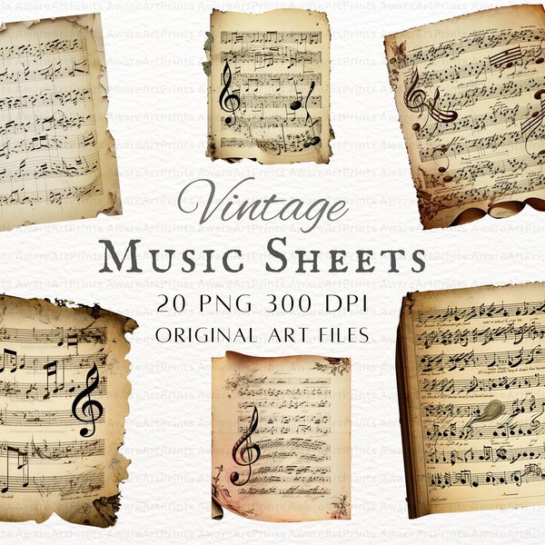 Vintage Music Sheets 25pc PNG | Music Sheet Commercial Use | Music Sheets PNG | Music Sheets Clipart | Music Score Png | Music Score Clipart