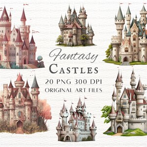 Castles 20pc PNG Bundle | Castle PNG | Castle Commercial Use | Castle Junk Journal Art | Fantasy Castle PNG | Castle Sticker Printable Art