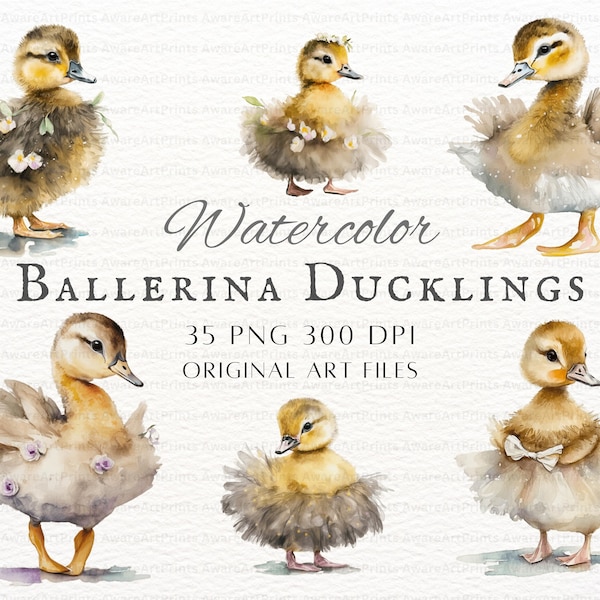 Ballerina Ducklings 35pc PNG & JPEG | Ballerina Ducklings Commercial Use | Ballerina Ducklings PNG | Watercolor Ballerina Ducklings Clipart