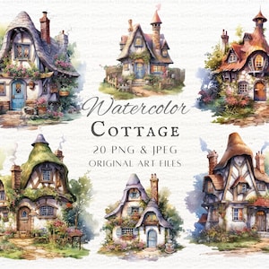 Cozy Cottage 20pc PNG & JPEG Bundle | Watercolor Cottage PNG | Vintage Cottage | Cute Cottage | Cottagecore Clipart | Cottage Commercial Use